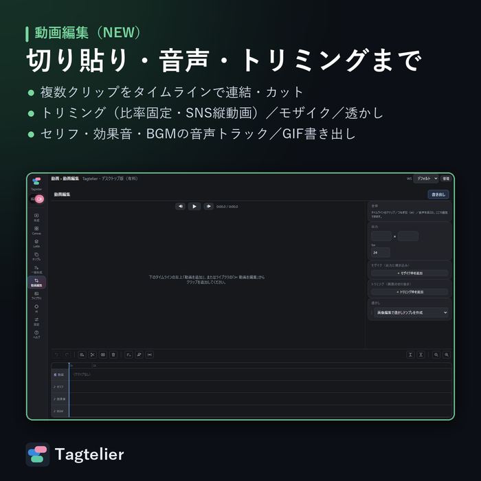 Tagtelierの動画編集画面