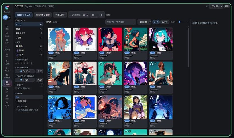 Tagtelierの画像ライブラリ画面
