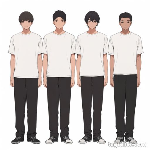 男性4人（4boys）で生成したAIイラストの見本