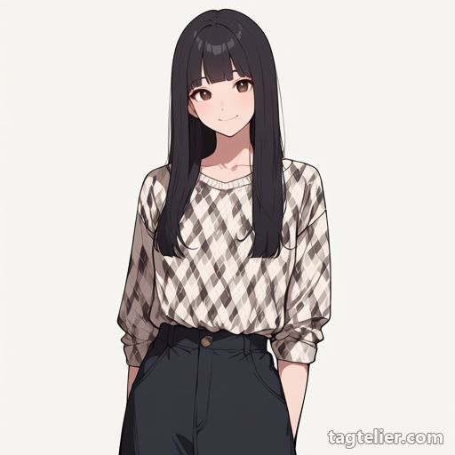 アーガイル柄の服（argyle_clothes）で生成したAIイラストの見本
