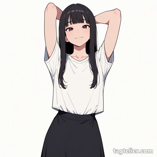 両腕を頭の後ろに（arms behind head）で生成したAIイラストの見本