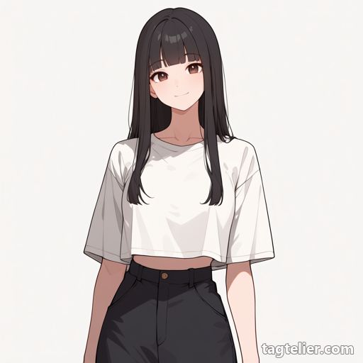 裾余りのへそ出しトップス（crop_top_overhang）で生成したAIイラストの見本