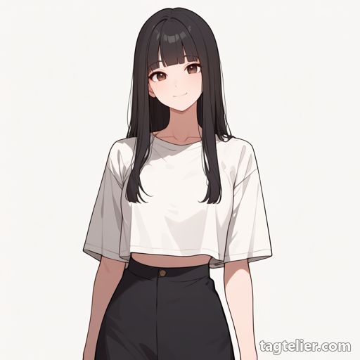 丈の短いシャツ（cropped_shirt）で生成したAIイラストの見本