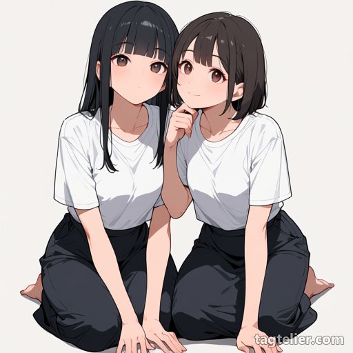 相手の顎に手（hand on another's chin）で生成したAIイラストの見本