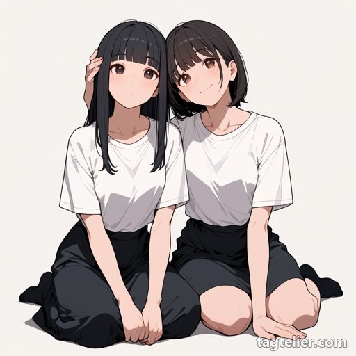 相手の頭に手（hand on another's head）で生成したAIイラストの見本