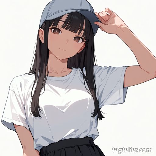 帽子に手（hand_on_headwear）で生成したAIイラストの見本