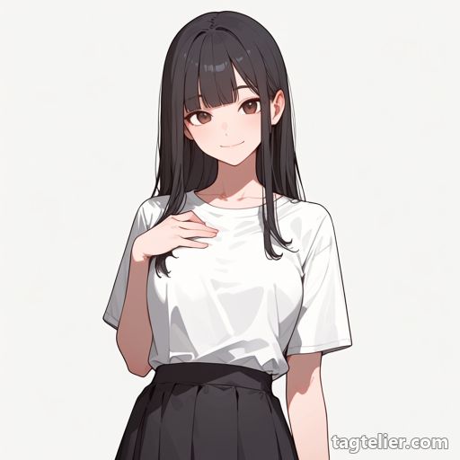 自分の胸に手（hand on own chest）で生成したAIイラストの見本
