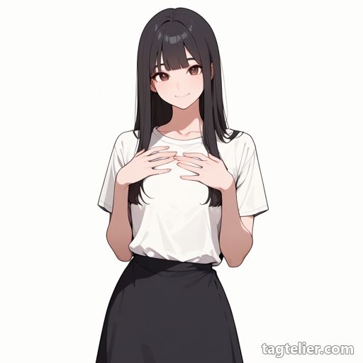 自分の胸に両手（hands_on_own_chest）で生成したAIイラストの見本