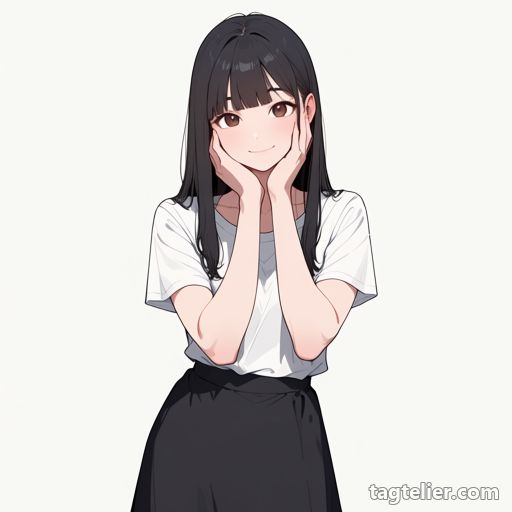 自分の顔に両手（hands_on_own_face）で生成したAIイラストの見本