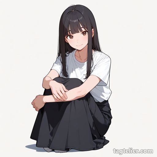 脚を抱きしめる（hugging own legs）で生成したAIイラストの見本