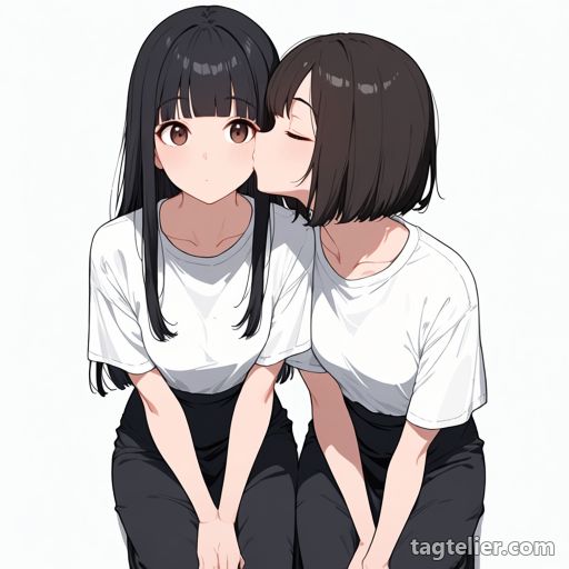 頬にキス（kissing cheek）で生成したAIイラストの見本