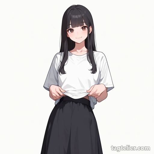 自分の服をめくる（lifting_own_clothes）で生成したAIイラストの見本