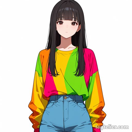 多色の服（multicolored_clothes）で生成したAIイラストの見本