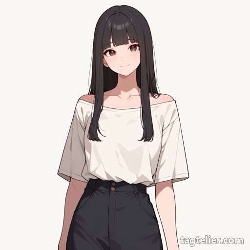 オフショルダーのシャツ（off-shoulder_shirt）で生成したAIイラストの見本