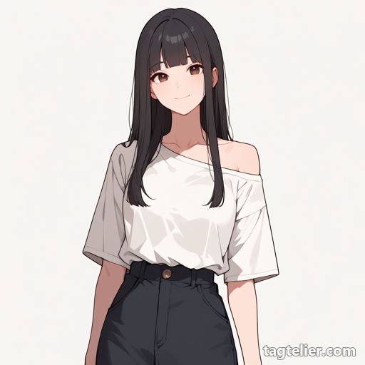 片肩出し（single_bare_shoulder）で生成したAIイラストの見本