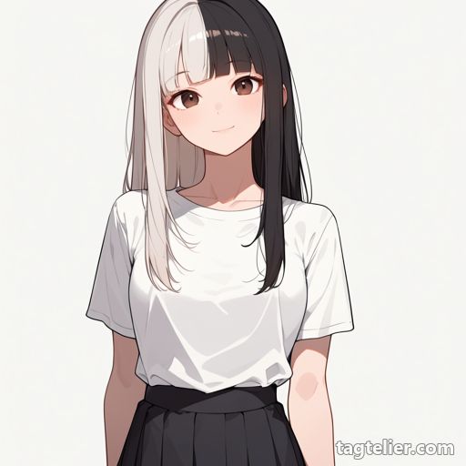 左右で色違いの髪（split-color_hair）で生成したAIイラストの見本