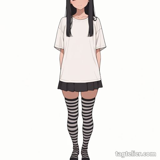 縞ニーソ（striped_thighhighs）で生成したAIイラストの見本