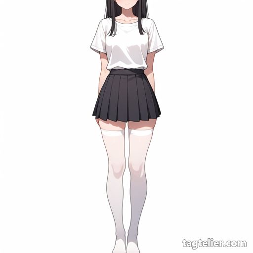 白いニーソックス（white_thighhighs）で生成したAIイラストの見本